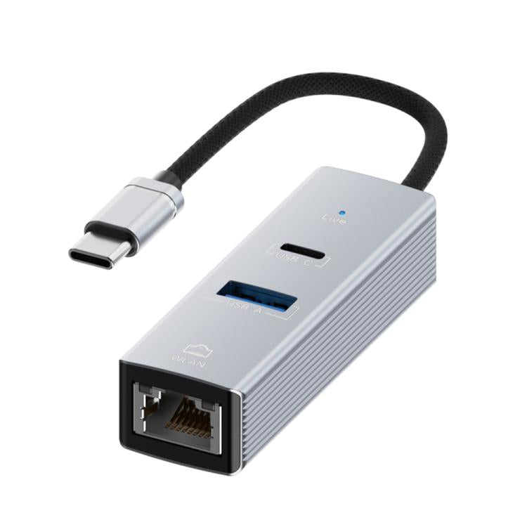Type-C to Type-C RJ45 USB-A HUB Expand Converter(Silver)